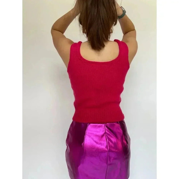 Fuchsia Pink Hand Knit Square Neck Tank - Size Small - Picture 5 of 8